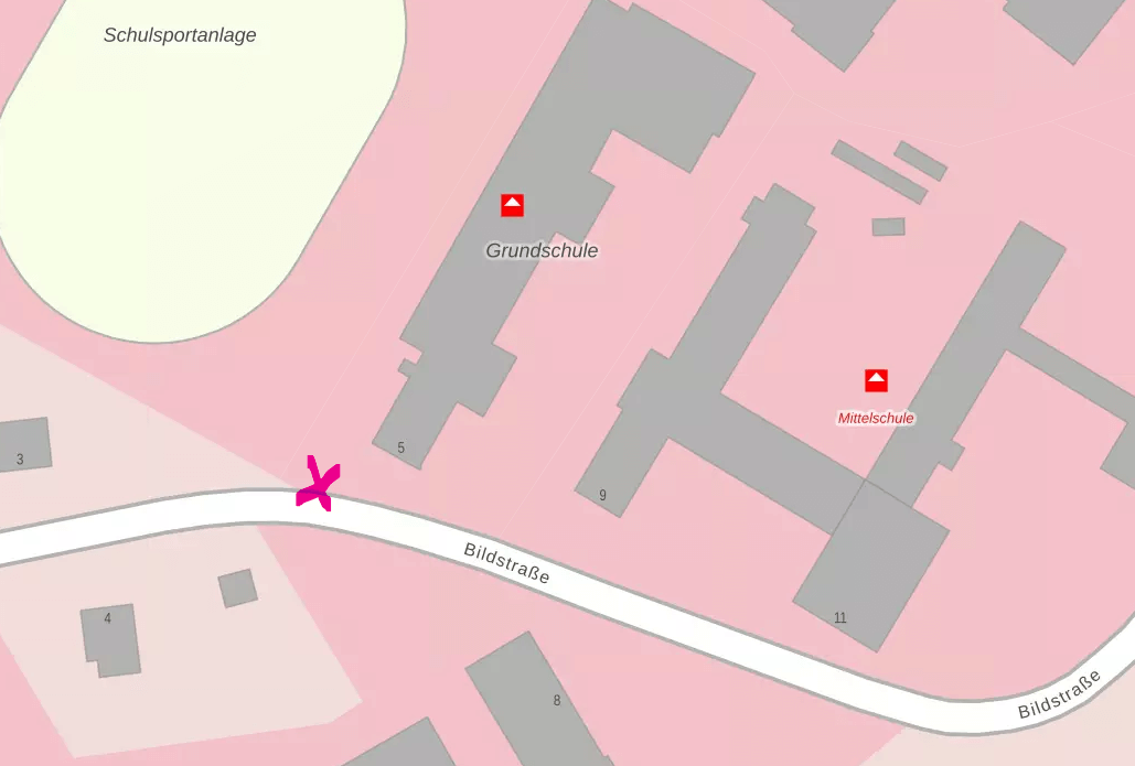 Fahrbahnverengung Bildstraße - Höhe Grundschule